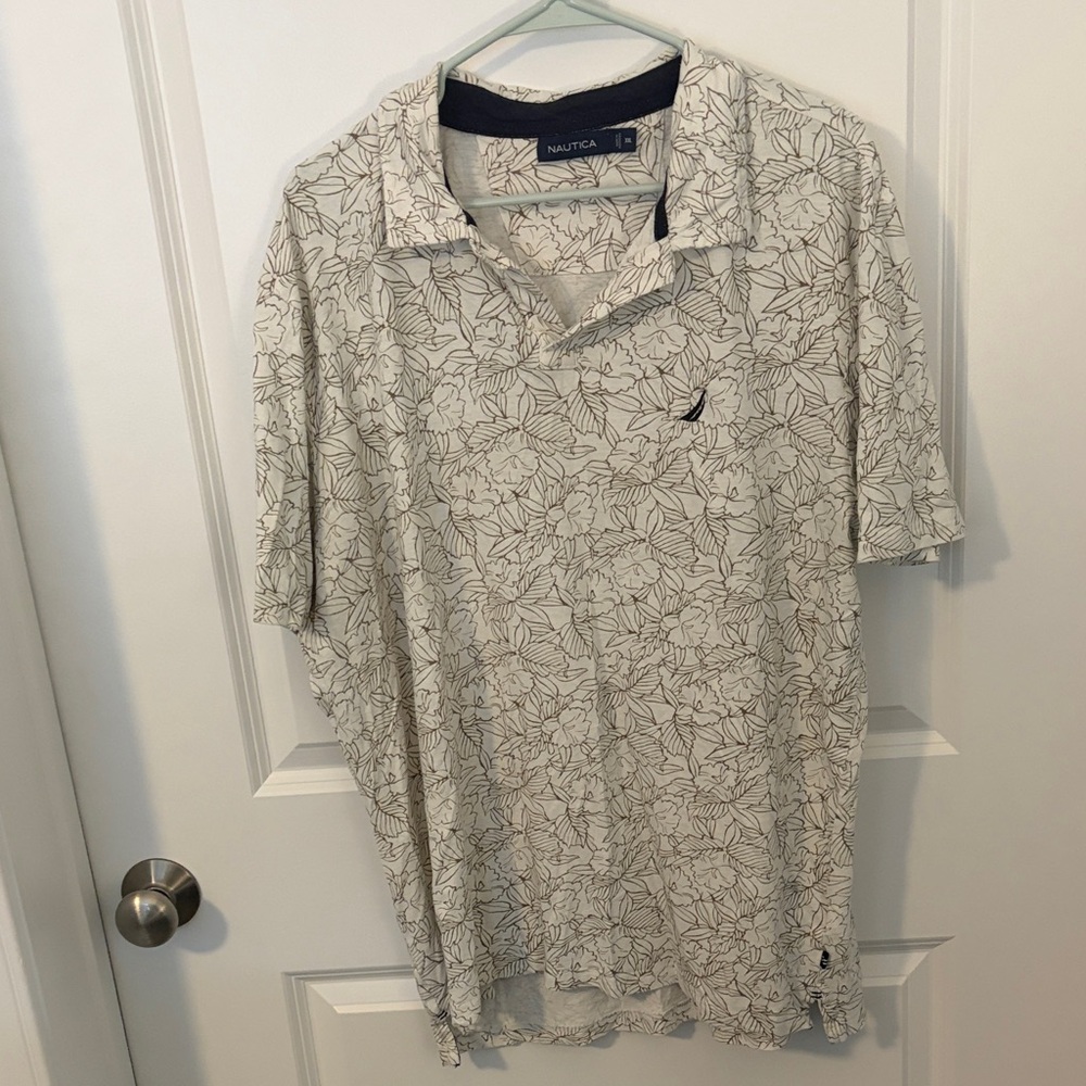 Nautica Men's Beige Floral Polo Shirt